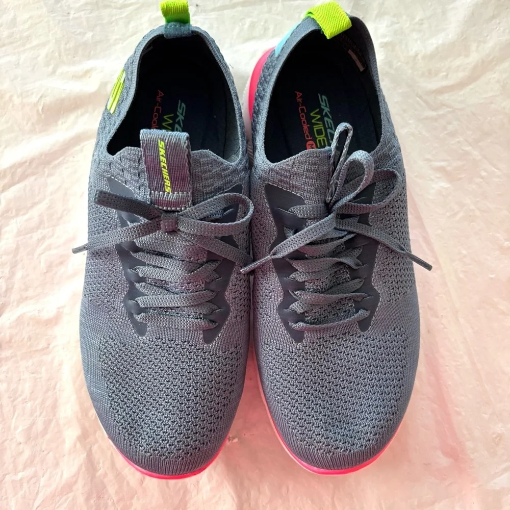 Skechers Flex Appeal 2.0 Stretch Knit Slip-On Sneakers blue pink SZ 6.5 Worn 1X